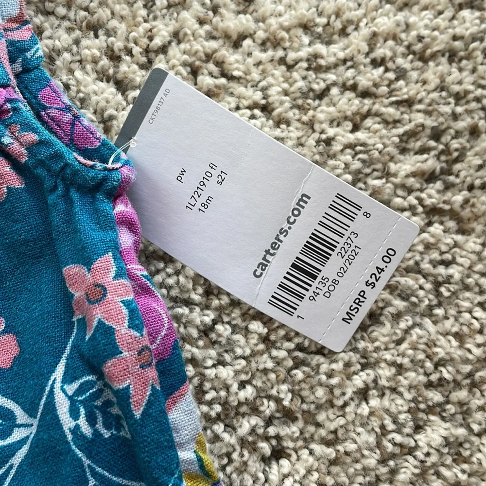 NWT Carters sleeveless teal and flower top